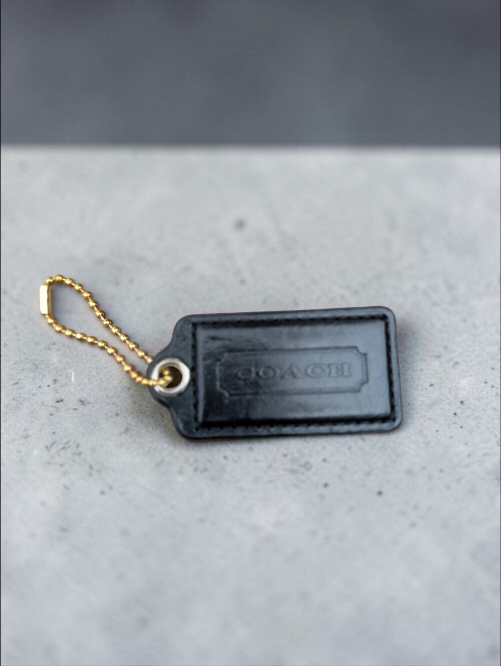 Coach 2.75" Black Leather Hangtag with Embossed Coach Logo